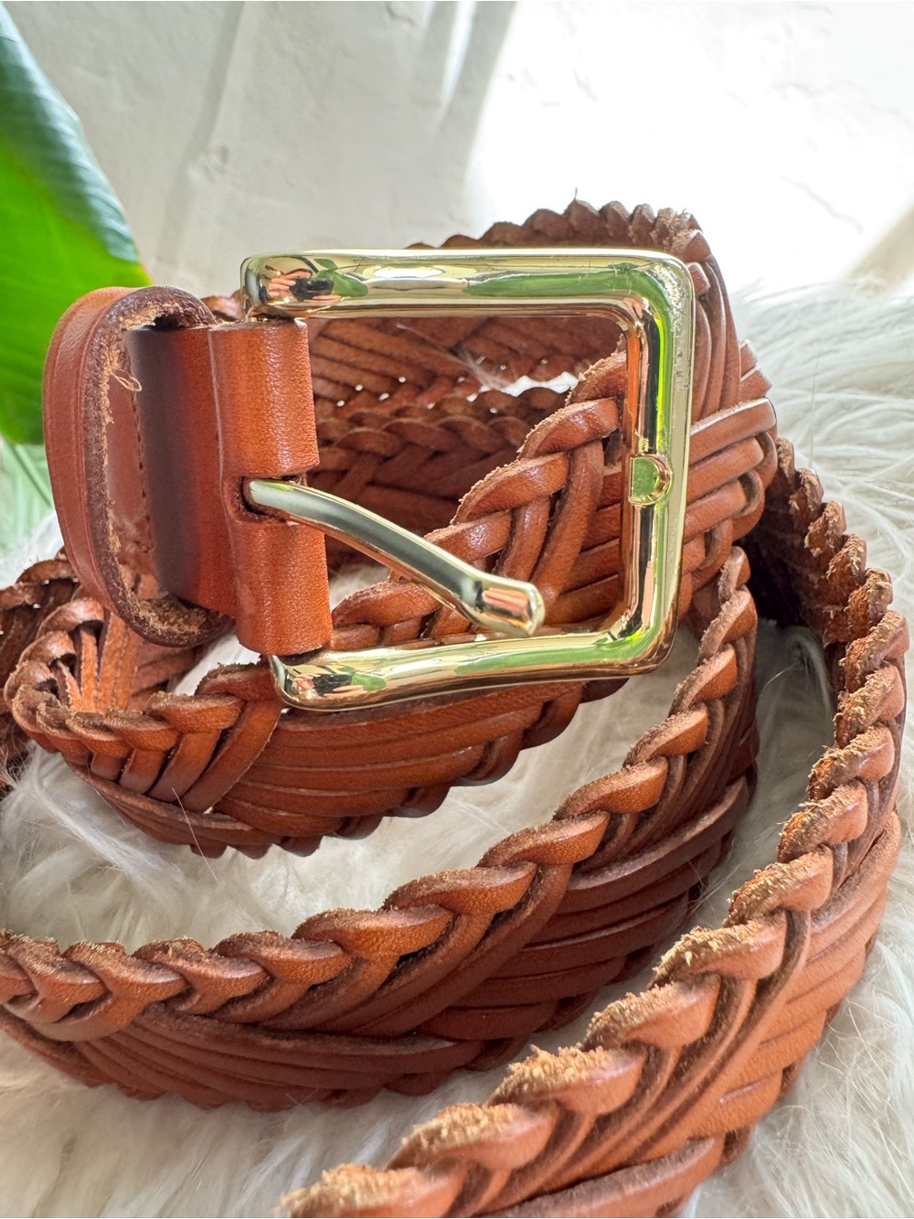 J. Crew Braided Leather Belt in Saddle with Brass Buckle - Picture 3 of 7
